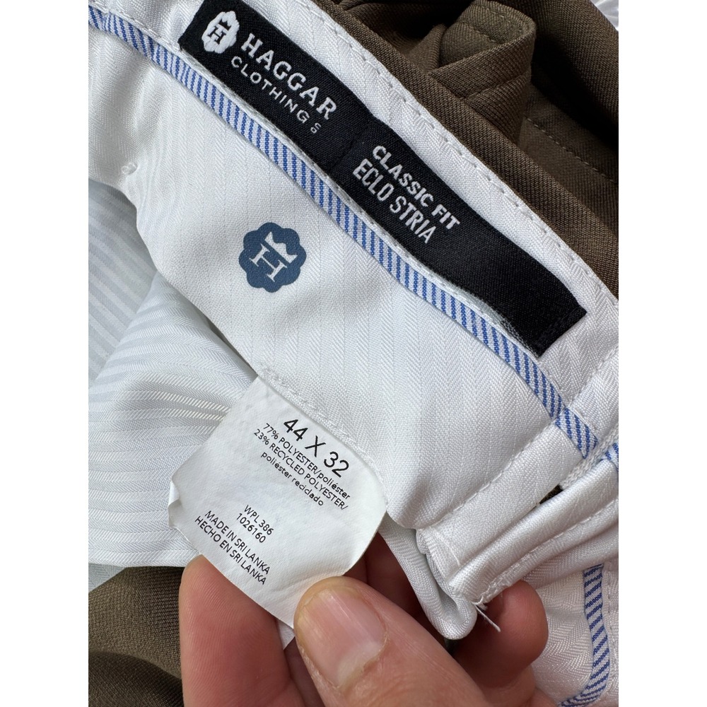 Haggar Mens Eclo Stria Classic Fit Dress Pants Brown 44x32 Flat Front Trousers - Picture 7 of 11